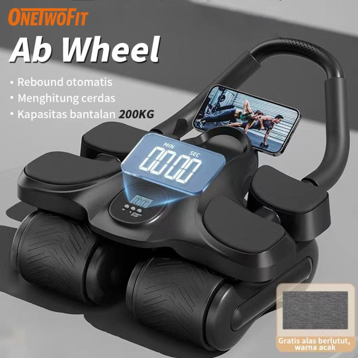 OneTwoFit Ab Wheel Ab Roller 4 Wheels Sit Up Automatic Rebound Olahraga Push Up
