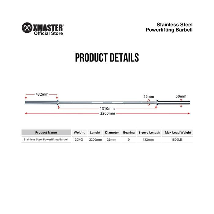 XMASTER Stainless Steel Powerlifting Barbell 20kg