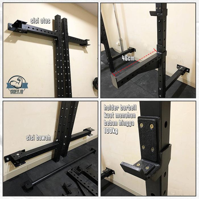 Wall Folded Squat Rack Frame / Foldable Squat Rack / Squat Rack Lipat Dinding Minimalis - Red New