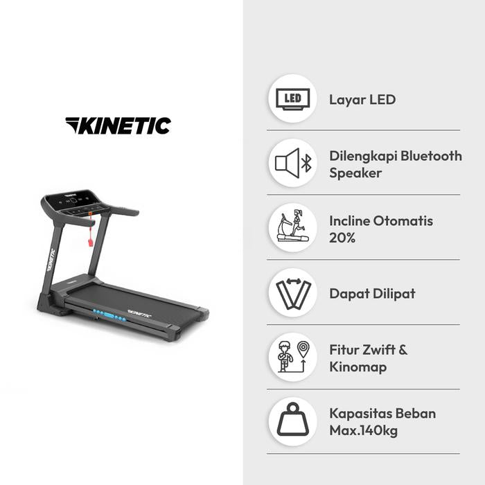 Kinetic Motrized Smart Treadmill 2 Hp 50P - Hitam Alat Fitnes Olahraga Lari Peralatan Fitness Perlengkapan Gym Indoor Running Tool