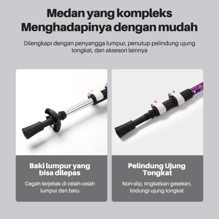 OneTwoFit Trekking Pole 3 Ruas Tongkat Hiking Pegangan Spons EVA - Hitam