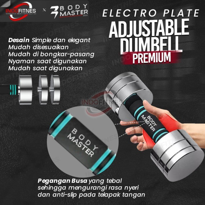 BODYMASTER Premium Adjustable Dumbell 2,5kg 5kg - Barbell Dumbel - 1PC 5KG, Silver