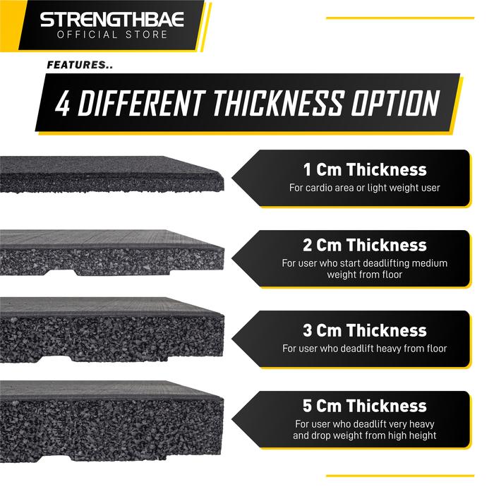 Rubber Gym Floor STRENGTHBAE Karpet Lantai Flooring Mat 1cm 2cm 3cm - 100 x 100 (1pc), 5cm Thickness