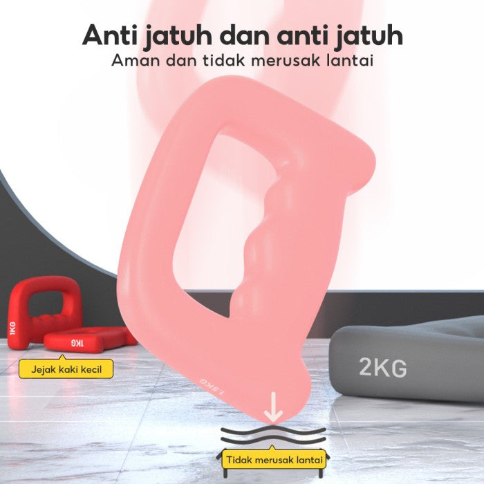 OneTwoFit Non Slip Dumbbell with Handle 1 KG Multifungsi Barbel Gym Fitness Pemula Tinju (2 PCS) - Merah Muda