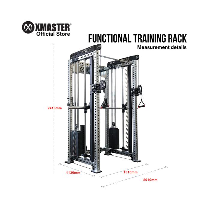 XMASTER All-in-One Functional Trainer Smith Machine Power Rack & Cable Crossover Alat Gym Rumah Baja 3mm Kokoh dengan Cable Chest System dan J-Cup - Outdoor - Power Rack Blk