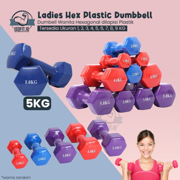 Ladies Hex Plastic Dumbell / Barbel Hexagonal Plastik Wanita - 5 KG