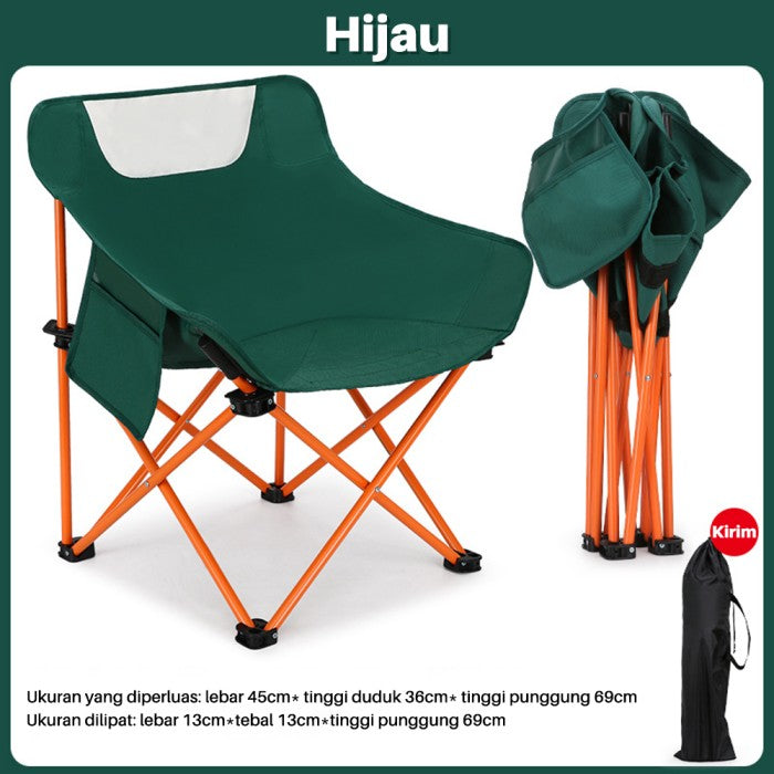 OneTwoFit Kursi Lipat Camping Moon Foldable Portable Chair Mancing - black