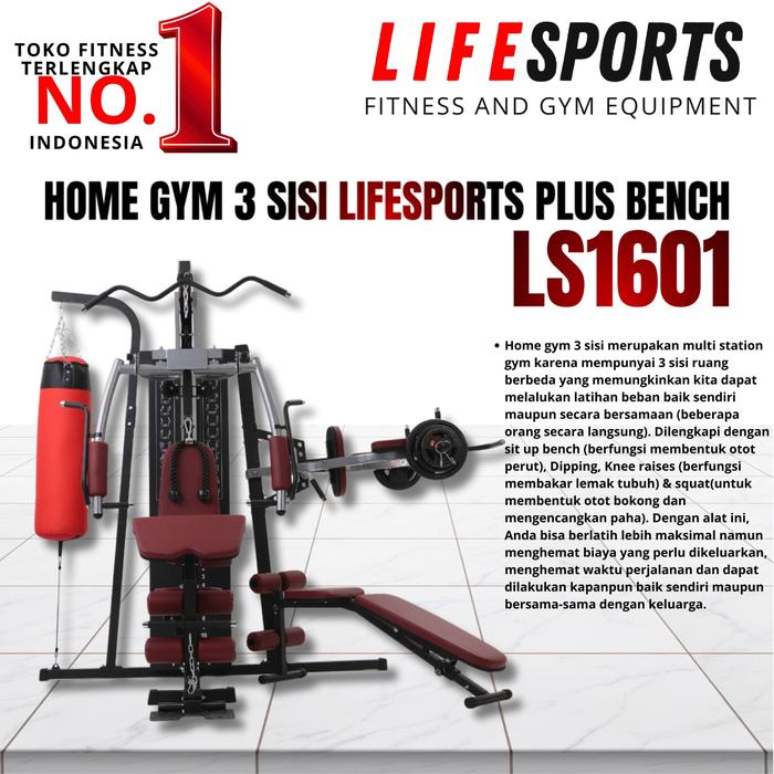 Promo Alat fitness Homegym 3 sisi lifesports plus bench Ls 1601 Multigym Home