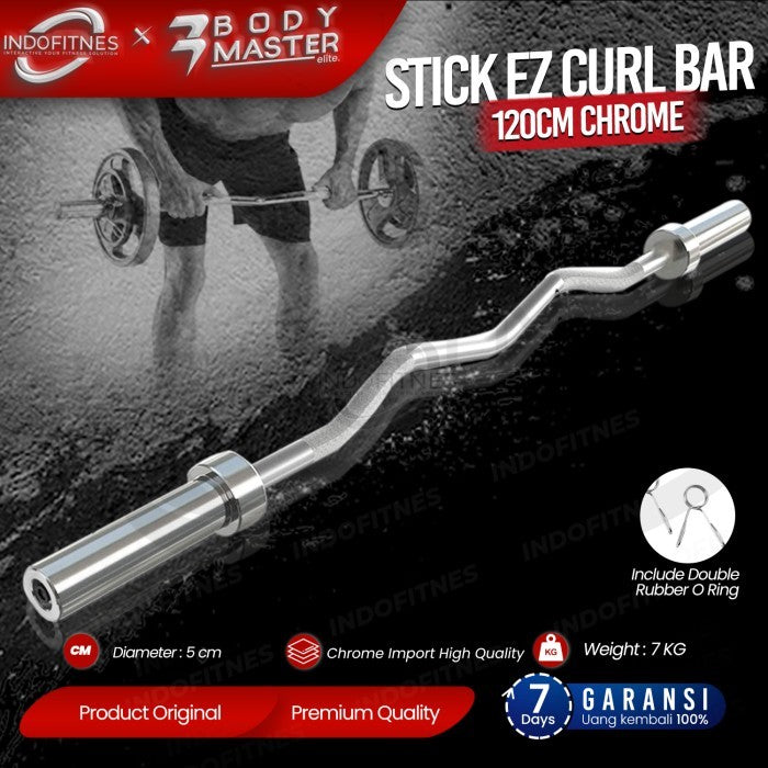 BODYMASTER Stick EZ Curl Bar 130cm Chrome - Stik Bengkok Bicep Barbell - Stick BM-A186