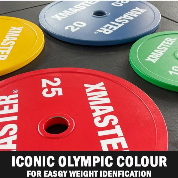 XMASTER Calibrated Plate Powerlifting 5–25kg – Olympic 50mm, Color Coded IPF, Steel – Pair/Set - 10kg Sepasang