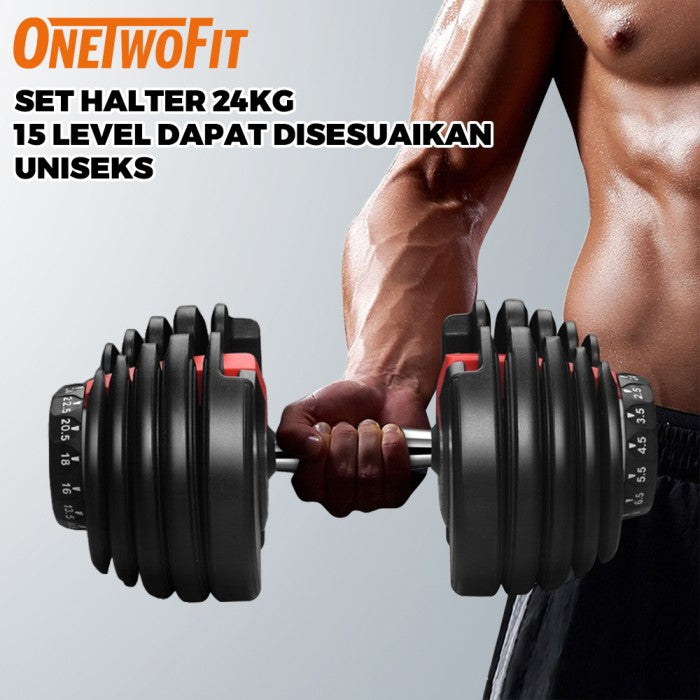 OneTwoFit Adjustable Dumbell Barbell Alat Fitness Set 24kg 15 level Adjustable Barbel Fitness