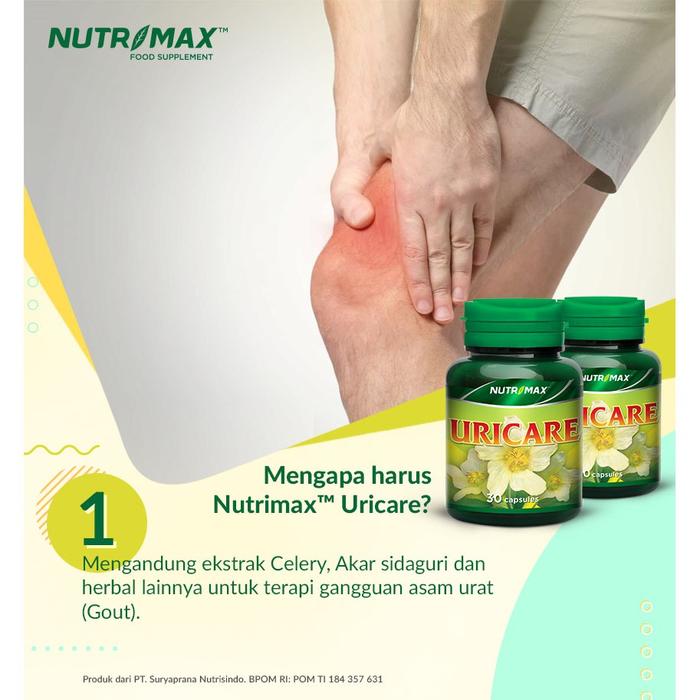 Nutrimax Uricare untuk Asam Urat Penyakit Sendi Ginjal Detox Detoks Diuretik - 30 Naturecaps