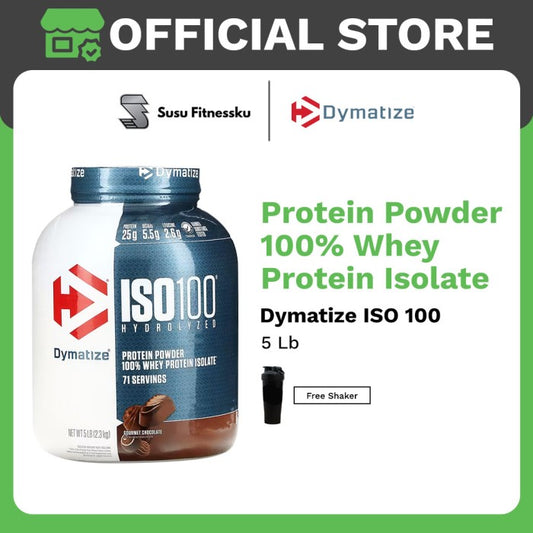 Dymatize Iso 100 5 Lb Hydrolized Whey Protein Isolate - Coklat, Bonus Shaker