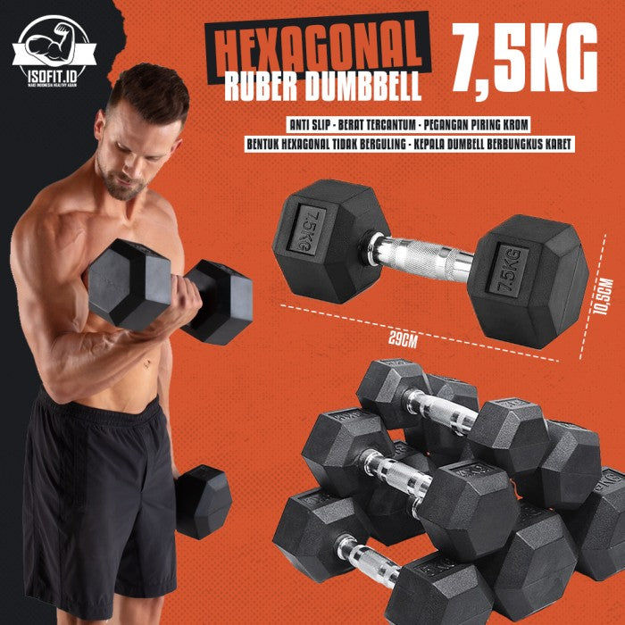 Hex Rubber Dumbell / Barbel Hexagonal Karet - 2,5 KG