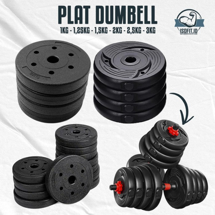 Plat Dumbell Set / Plat Pemberat Dumbell bahan Semen + PVC - ROUND, 3 KG