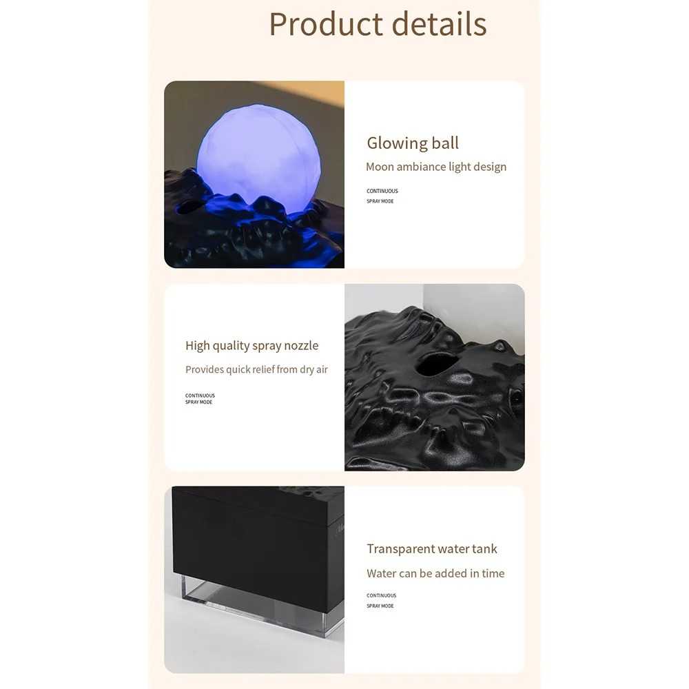 ASGOAL Air Humidifier Mini Ultrasonic Diffuser Night Light Moon 300ml - AG30