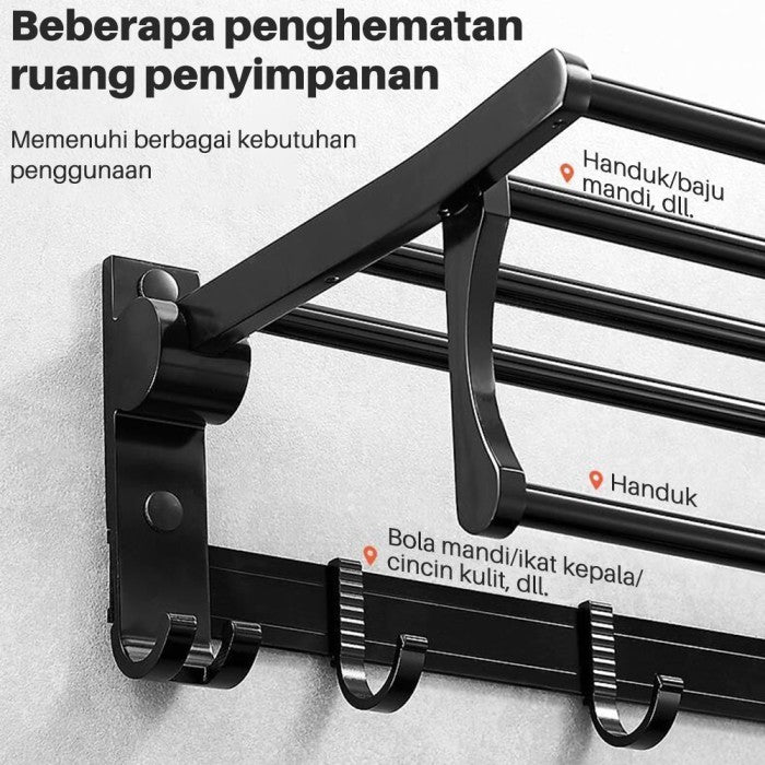 OneTwoFit Rak Gantungan Handuk 50CM Rak handuk lipat Pemasangan Tanpa