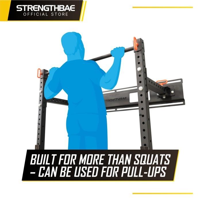 Folding Squat Rack STRENGTHBAE Foldable Power Rack Wall Mount Rig Mounted Rigs Half Bench Press