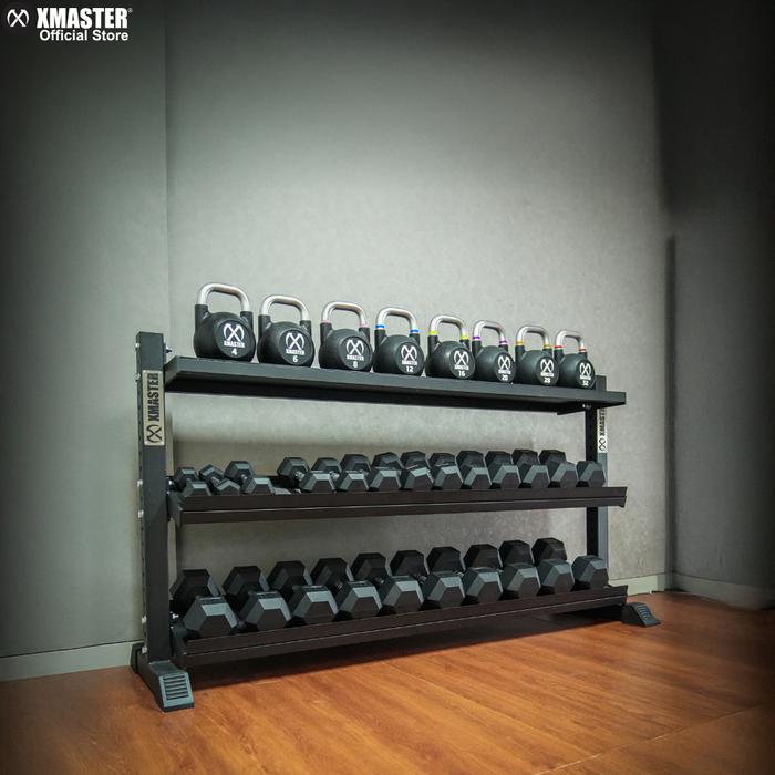 XMASTER Rak Dumbbell 3 Layer Besi Kokoh untuk Gym Rumah & Komersial Kapasitas 400kg Finishing Powder Coating Anti Karat