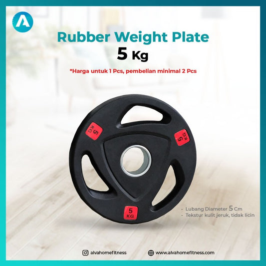 [5CM] Rubber Weight Plate Plat Beban Barbell Barbel Pair 5 Kg