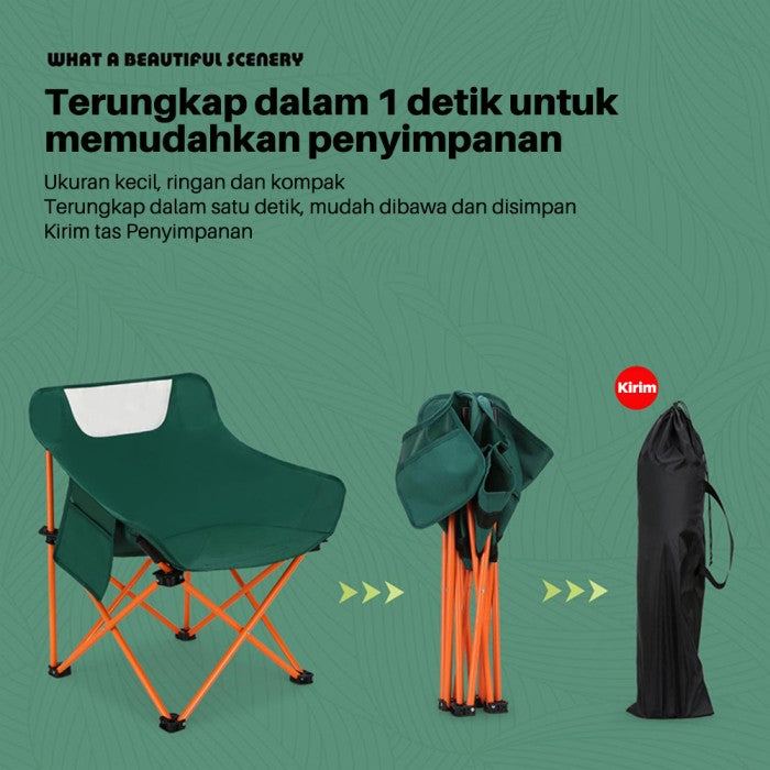 OneTwoFit Kursi Lipat Camping Moon Foldable Portable Chair Mancing - black