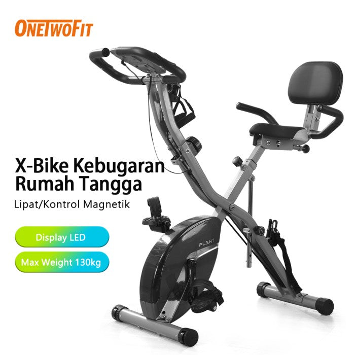 OneTwoFit X-Bike Foldable Exercise Bike With LED Monitor Adjustable Seat Magnetic X-Bike