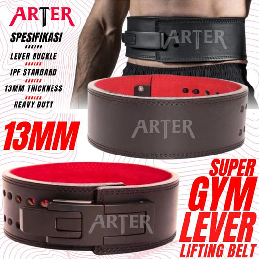 ARTER Gym Lever Belt SUPER Buckle Powerlifting Weightlifting 13mm - Black & Black, S