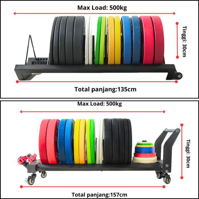XMASTER Plate Storage Trolley Pro Stainless Steel Adjustable Holder 4 Roda Gym Komersial Crossfit - Trolley 2 Wheel