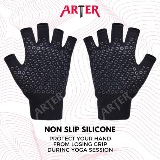 ARTER Sarung Tangan Yoga Pilates Gel Anti Slip Fitness Gym Gloves - Hitam