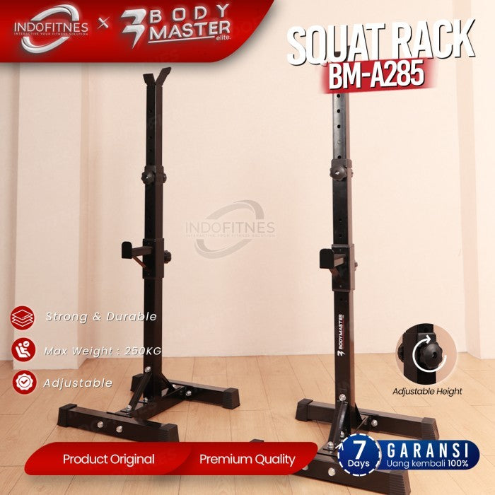 BODYMASTER Squat Rack BM-A285 Barbell Rak Tiang Bench Press Stand Gym - Merah, Belum Ongkir