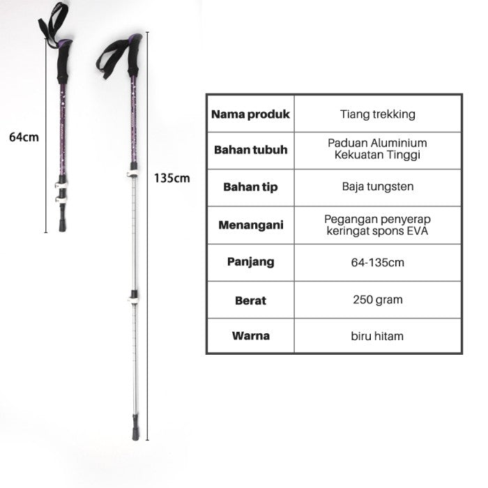 OneTwoFit Trekking Pole 3 Ruas Tongkat Hiking Pegangan Spons EVA - Hitam