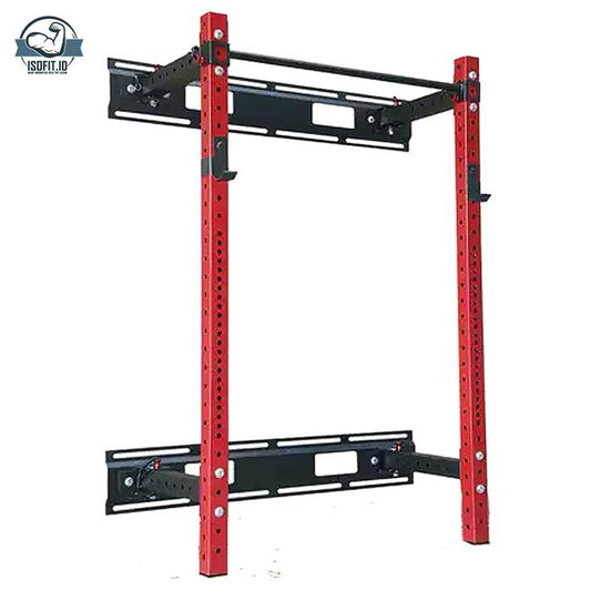 Wall Folded Squat Rack Frame / Foldable Squat Rack / Squat Rack Lipat Dinding Minimalis - Red New