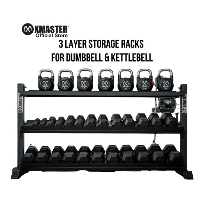 XMASTER Rak Dumbbell 3 Layer Besi Kokoh untuk Gym Rumah & Komersial Kapasitas 400kg Finishing Powder Coating Anti Karat