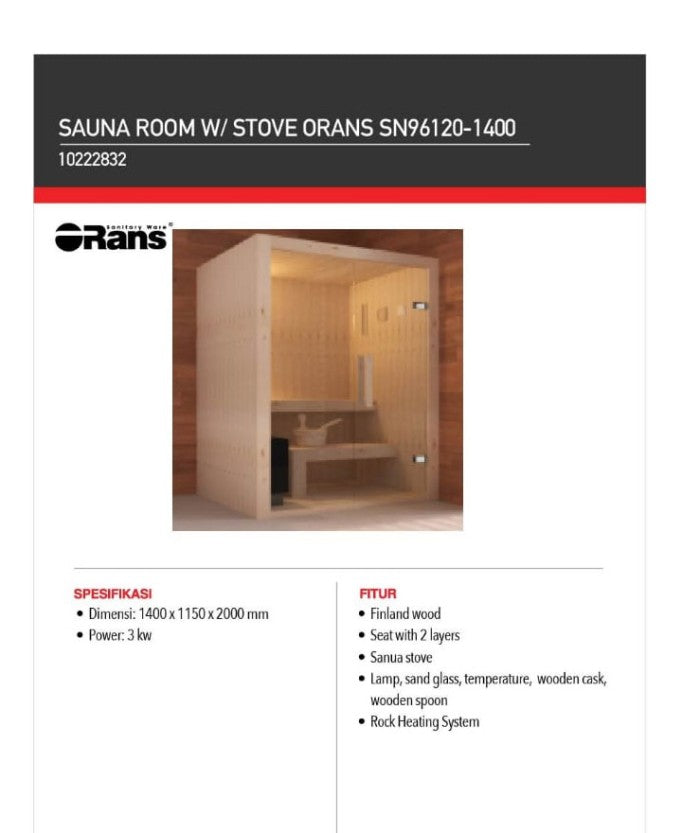 Sauna Room w/stove Orans SN96120-1400 Sauna lemari