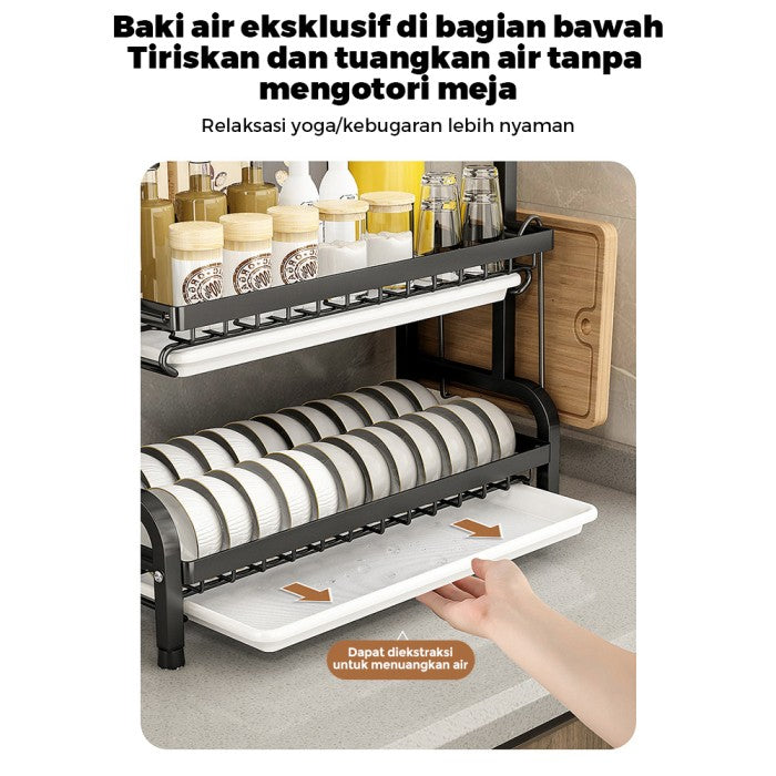 OneTwoFit Rak Piring Rak Cuci Piring Penyimpanan Dapur Stainless Steel