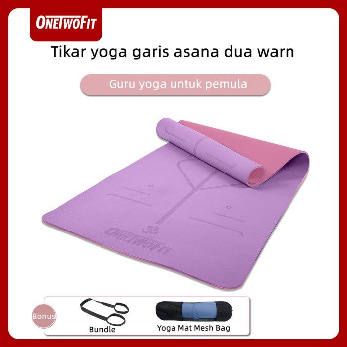 OneTwoFit Matras Yoga Mat 8MM TPE Double Layer Anti Slip Eco Friendly - Merah Muda