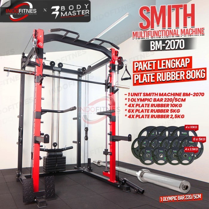 BODYMASTER Smith Machine BM-2070 - Power Rack Functional Bench Press - Alat Saja Red, BELUM ONGKIR