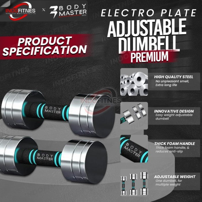 BODYMASTER Premium Adjustable Dumbell 2,5kg 5kg - Barbell Dumbel - 1PC 5KG, Silver