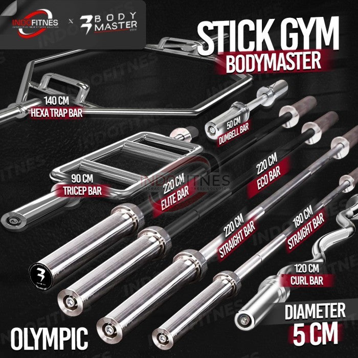 BODYMASTER Stick Gym 5 CM Barbell Olympic Curl Bar Fitnes Dumbell  - BAR 50/5CM, KARGO/BLM ONGKR