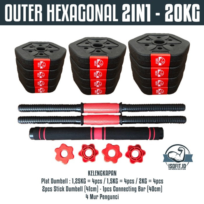 DUMBELL SET ROUND / Barbel / Alat Angkat Beban/ Alat Fitness - 2 IN 1 - 10KG