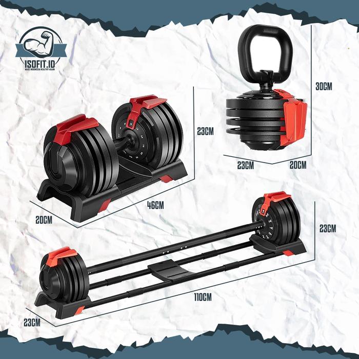 3IN1 Adjustable Dumbell & Barbell / Alat Fitness Set 3 KG - 24 KG