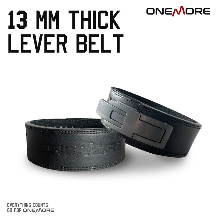 ONE MORE 13MM Powerlifting Lever Belt Sabuk Fitness Gym - S, Hitam