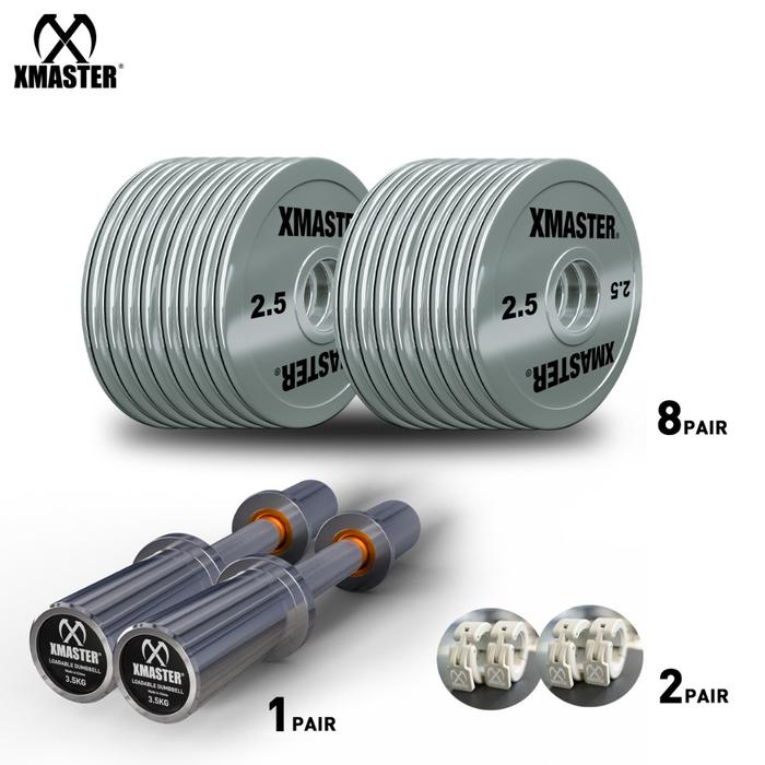 XMASTER Loadable Dumbbell Set Fleksibel dengan Rasa Barbel Berat Adjustable 120KG untuk Fitness Gym CrossFit Training ROGUE ELEIKO - 45Kg each 2pc
