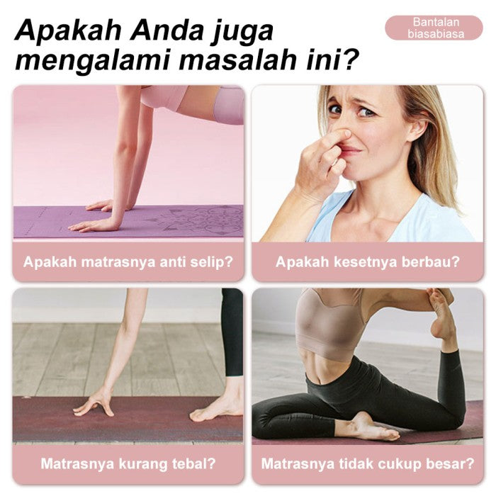 OneTwoFit TPE Yoga Mat 8MM Printing Matras Yoga Premium Eco Friendly Matras Olahraga - bunga biru