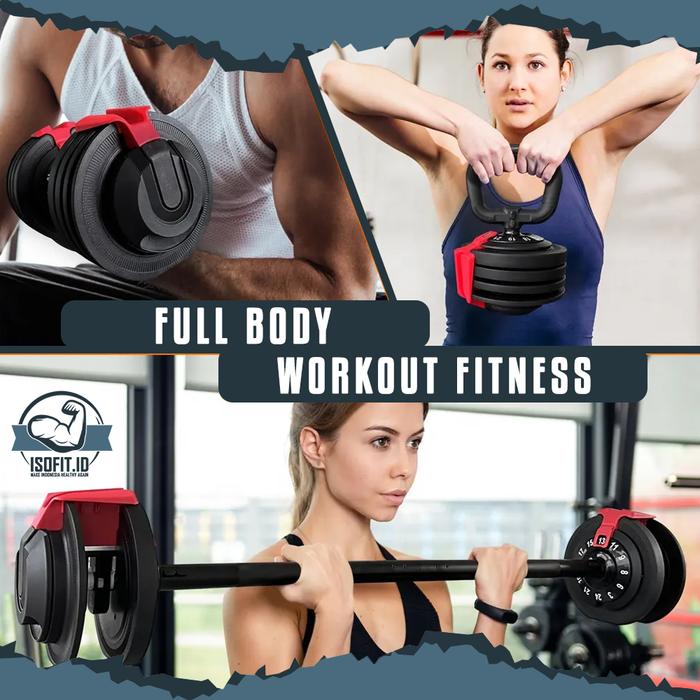 3IN1 Adjustable Dumbell & Barbell / Alat Fitness Set 3 KG - 24 KG