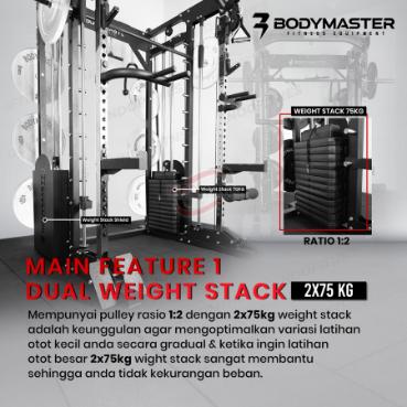 Smith Machine BM-3080MS - Power Rack Functional Bench Press - Alat Saja warna Black