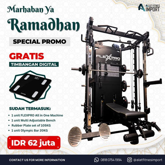 Flexpro All in One Trainer Bonus Timbangan Body Fat + Bench + Plates