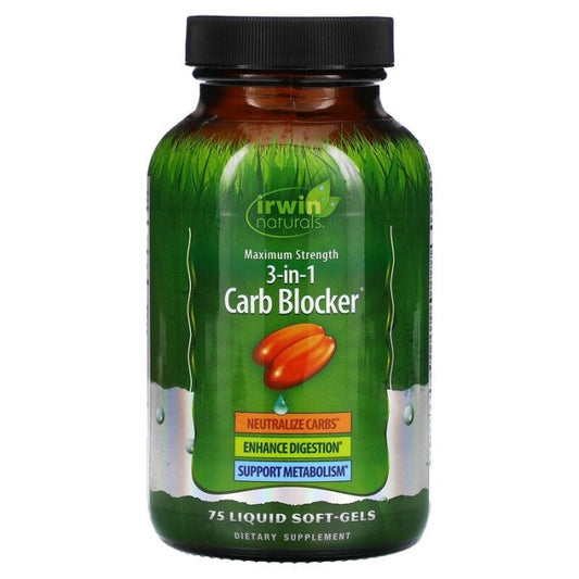 Irwin Naturals 3-In-1 Carb Blocker Maximum Strength 75 Liquid Softgel