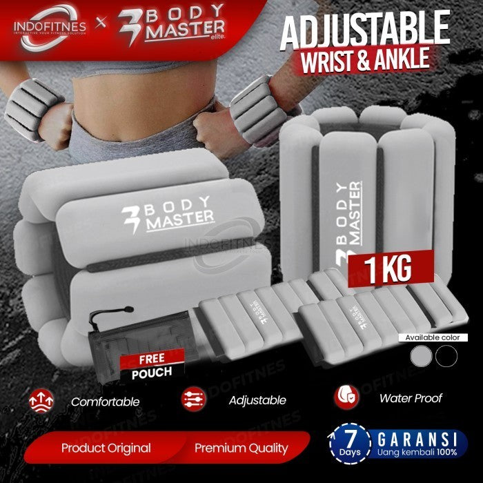 BODYMASTER Ankle Wrist Adjustable Weight Pemberat Tangan Kaki 1KG - 1 pcs, Hitam