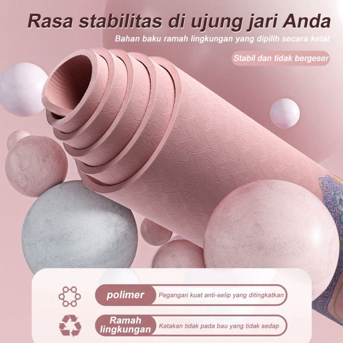 OneTwoFit TPE Yoga Mat 8MM Printing Matras Yoga Premium Eco Friendly Matras Olahraga - bunga biru
